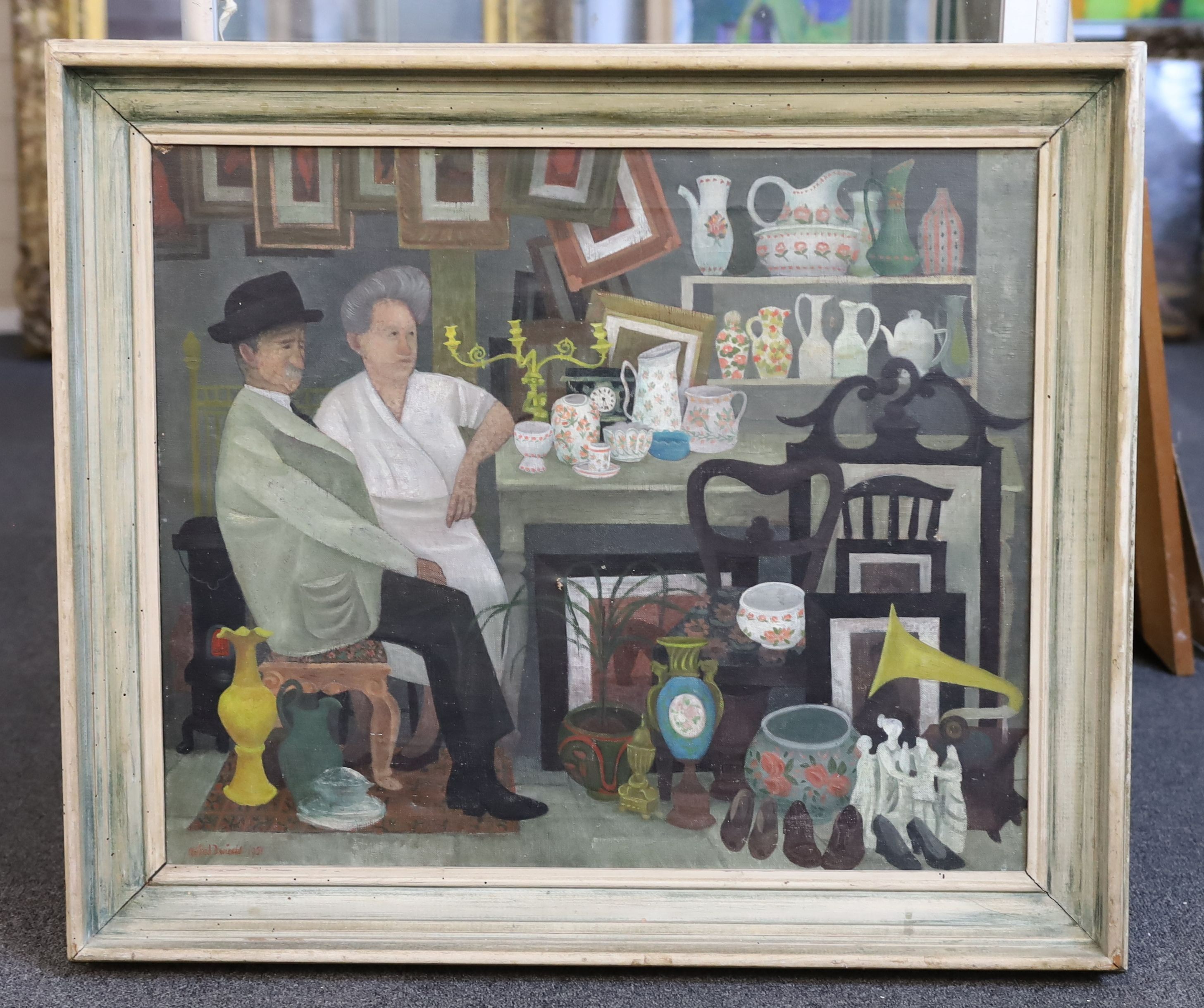 Alfred Daniels (1924-2015), 'The Antiques Stall', oil on canvas, 50 x 60cm